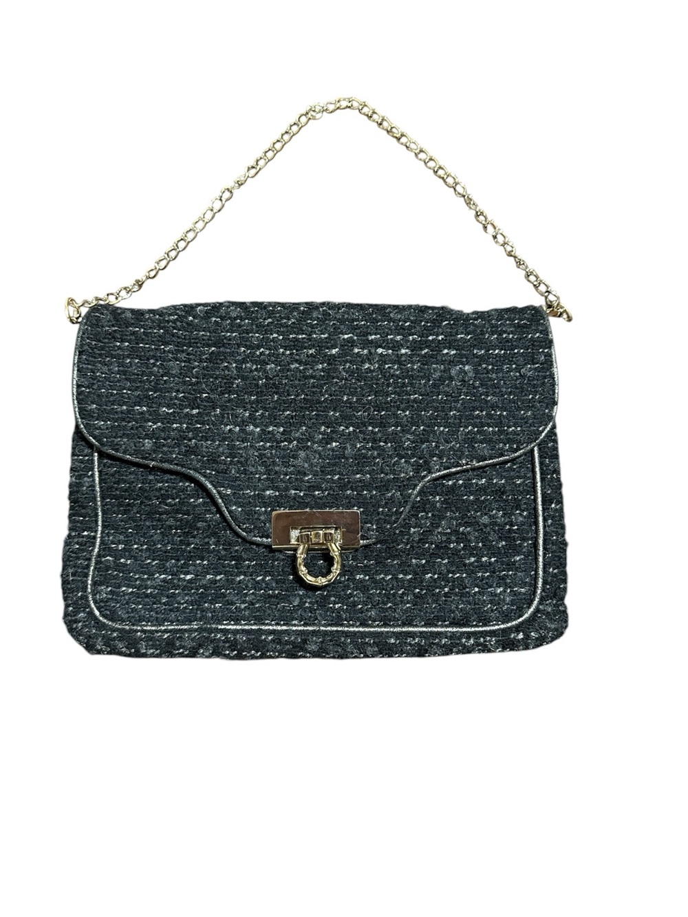 Elaine Turner Makell Black Tweed Chain-Handle Shoulder Bag